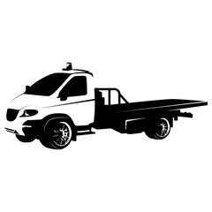 Tow truck car silhouette. Assistance in case of an accident and evacuation of incorrect parking