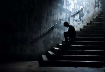 silhouette of someone sitting in the dark