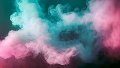 Dreamy pastel teal and pink smoke on abstract background. Cloud and fog. Glowing color steam...