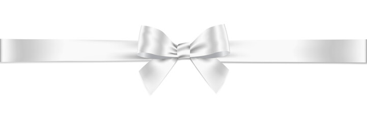 Fototapeta White Ribbon Bow Realistic shiny satin with shadow long horizontal ribbon for decorate your wedding invitation card ,greeting card or gift boxes vector EPS10 isolated on White background. obraz