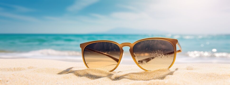 Sky, Vacation, Sea, Sunlight, Beach, Relax, Sunglasses, Sand, Holiday, Wallpaper. WITHOUT ANY LUGGAGE. Placid sea, blue sky, sunglasses, waves, sands and... nothing else. Only a pair of sunglasses.