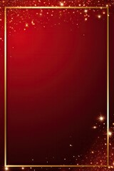 gold sparkles or glitter lights on a red background with a gold frame. Defocused circles bokeh. Festive Valentine's or Christmas background. copy space