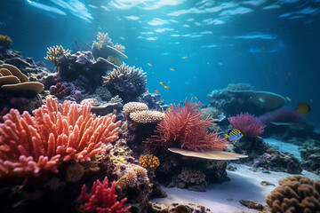 An aquatic landscape of a coral reef