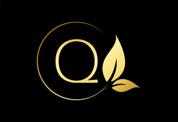 Initial monogram logo design Circles with leaves and letters