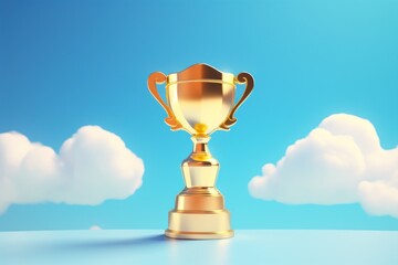 Golden Winner Trophy Cloudy Sky Background, Champion Cup of Sport Competition. Generative AI