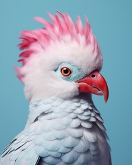 A vibrant red bird stands in sharp focus, its glossy feathers shining in the light and its beak open as if ready to take flight into the wild