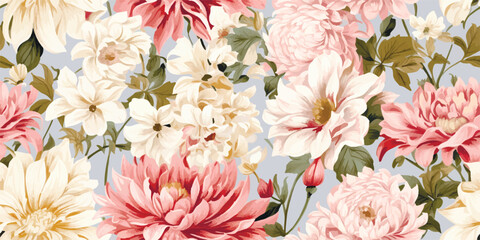 Flower and plant. Floral classic seamless print in shabby chic style. Flowers vector illustration: peony, rose, aster, leaves and plants for background, pattern and wallpaper © Eli Berr