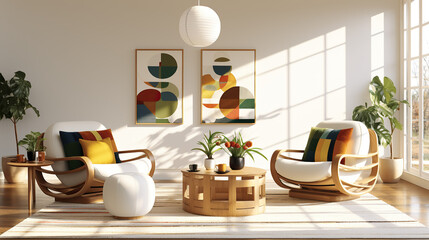 Stylish Living Room Interior Mockup, Modern Interior Design, 3D Render, 3D Illustration