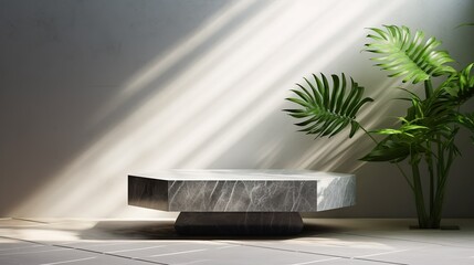 Modern Hexagon shape gray granite stone side table mockup for product show casing.