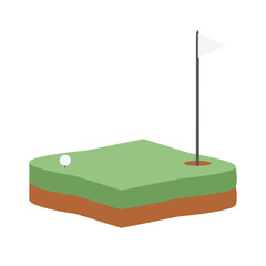Isometric Golf Hole Field Ground With White Flag