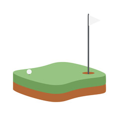 Isometric Golf Hole Field Ground With White Flag