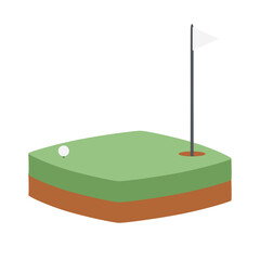 Isometric Golf Hole Field Ground With White Flag