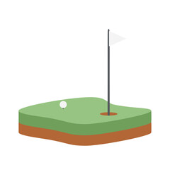 Isometric Golf Hole Field Ground With White Flag