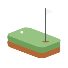Isometric Golf Hole Field Ground With White Flag