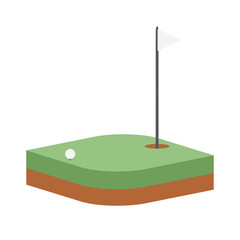 Isometric Golf Hole Field Ground With White Flag