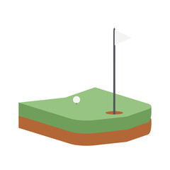Isometric Golf Hole Field Ground With White Flag