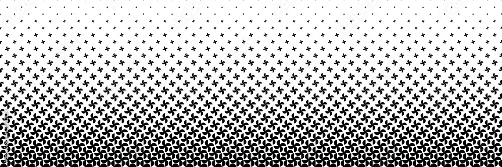 Poster horizontal black halftone of semicircle design like a propeller for pattern and background.