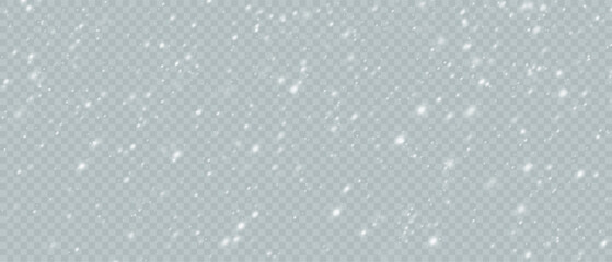 Falling Christmas snowflakes in transparent beauty, delicate and small, isolated on a clear background. Snowflake elements, snowy backdrop. Vector illustration of intense snowfall, snowflakes.