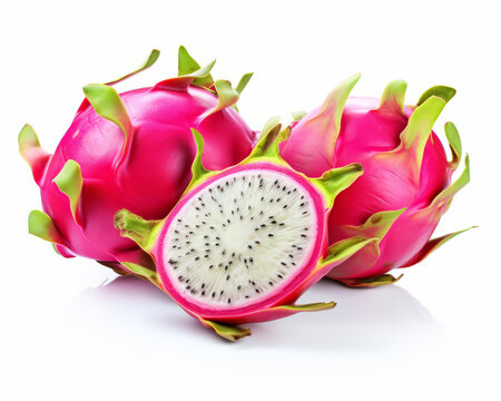 Studio shot of pink dragon fruit, isolated on white, created with Generative AI - Powered by Adobe