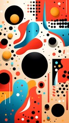 Colorful abstract background with circles, dots, and shapes.