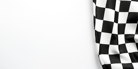 Checkered finish flag on white background, top view. Space for text. Generative AI