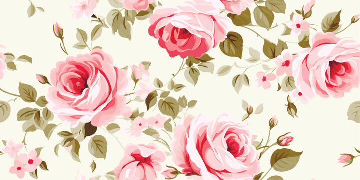 Flower and plant. Floral classic seamless print in shabby chic style. Flowers vector illustration: peony, rose, aster, leaves and plants for background, pattern and wallpaper