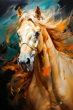 Image of horse with long hair blowing in the wind.