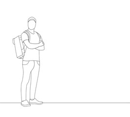 Man lines food delivery service courier pizza fast delivery illustration