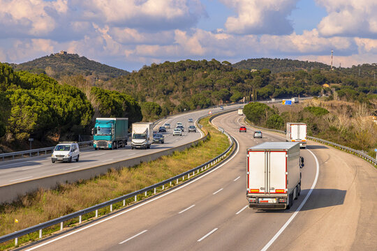 Highway traffic on European freeway AP7 Spain