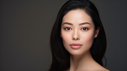 closeup portrait of a young asian woman with a studio background - mockup template for skincare/beauty products/ads (generative AI)