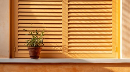 Window with modern horizontal blinds indoors, closeup created with Generative AI technology