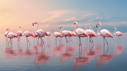 Fototapeta na wymiar Beautiful flamingos in lake