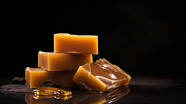 Handmade Caramel soap background with Empty copy space for text. Generative AI. 