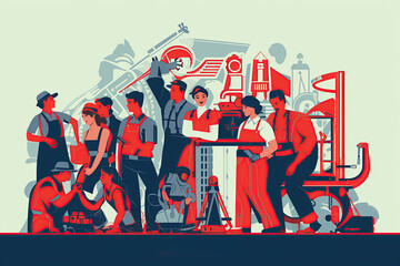 Labor Day. Depict workers from various professions, united in their dedication,Generated with AI