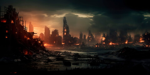 Soncept of war and destroyed city Fantastic background Generative Ai - obrazy, fototapety, plakaty