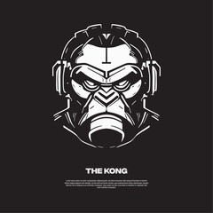 Premium front face gorilla with headphone, for mascot or T-shirt, vector design