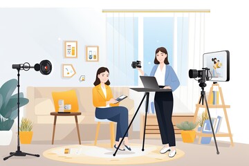 bring to life the scene of an online seller conducting a live streaming session to showcase products.Generated with AI