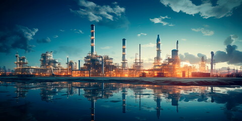 Naklejka premium Extensive industrial zone with powerful factories and plants operating at full capacity. Generative Ai