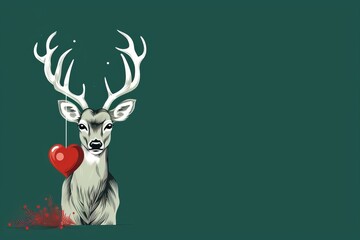 Christmas greeting card. A reindeer and heart. Stylised vector design. AI illustration. 