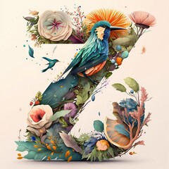 Z letter flower, watercolor style Generative AI