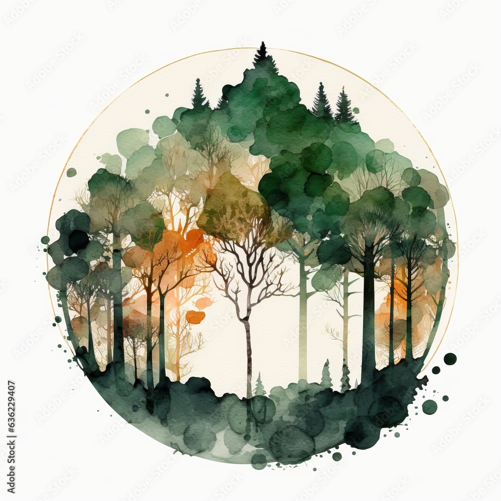 Wall mural landscape forest, watercolor style Generative AI - Wall murals