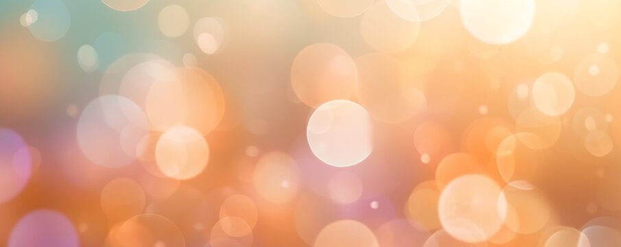 Abstract Festive background. Golden and colourful lights on defocused backdrop. Peach pink, orange and teal colours. Festive texture for Birthday party, Celebration, Easter, Greeting. AI image.