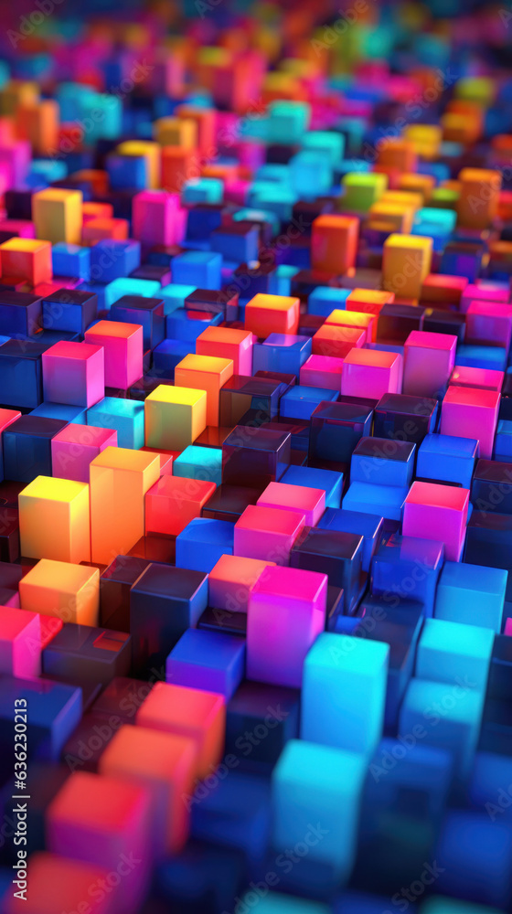 Poster abstract background with colorful glowing cubes.