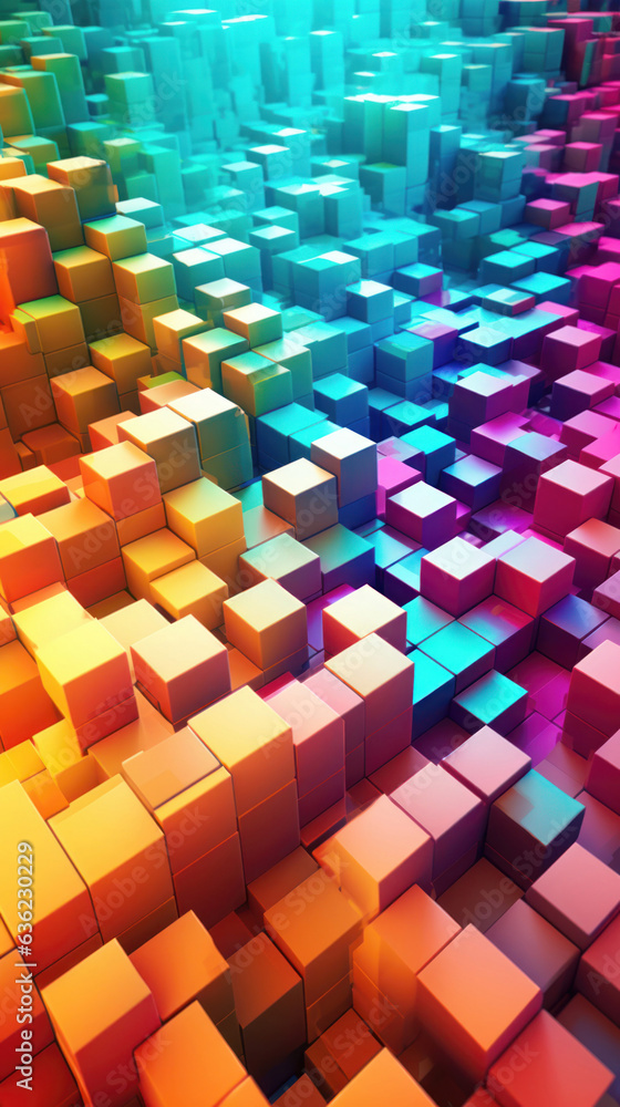 Poster abstract background with colorful glowing cubes.