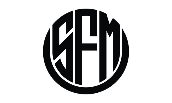 SFM shield in circle logo design vector template. lettermrk, wordmark, monogram symbol on white background.