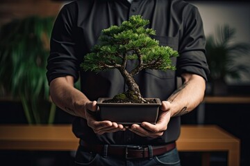 Man holding bonsai