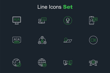 Set line Web camera, Video chat conference, Meeting and icon. Vector