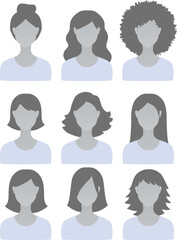 Set of modern graphic favicon female portraits in grey shades