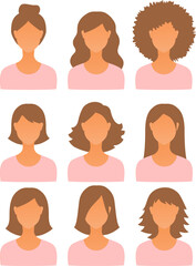Set of modern graphic favicon female portraits in colour
