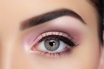 Fototapeta premium model in a white studio backdrop, skillfully applying eye lashes, eye lid, eyeliner, and mascara. Showcase the artistry of eye makeup. Generated with AI
